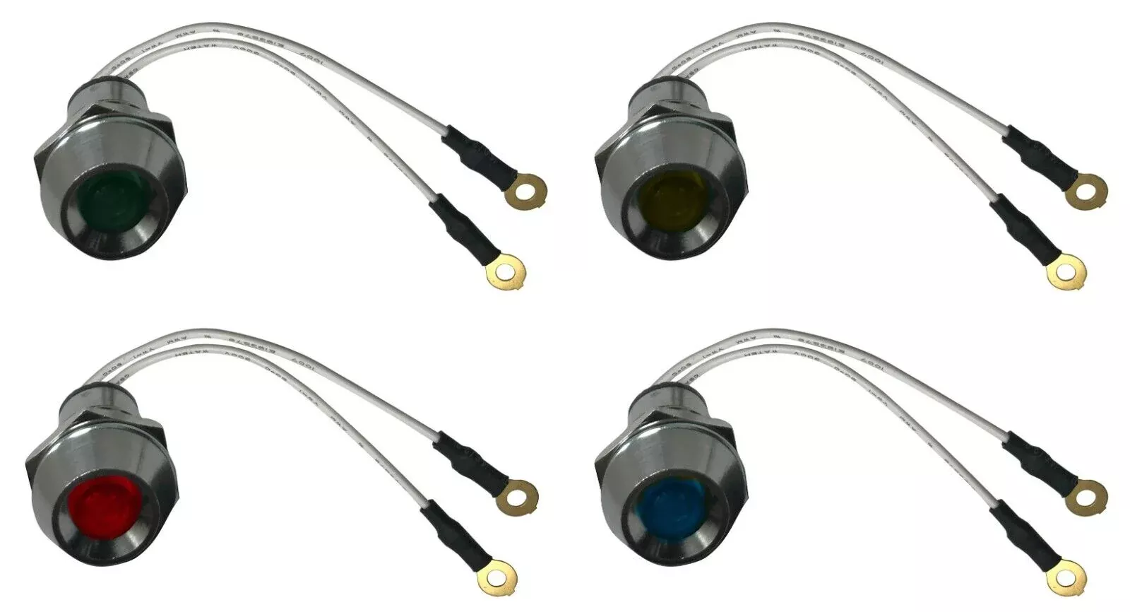 12V Red Green Amber Blue LED Lamp Dash Panel Indicator Light Assortment Kit - Pack of 4