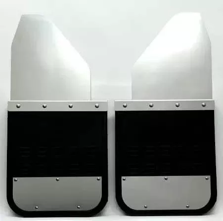 14" WIDE 16" LONG 2" OFFSET BLACK MUD FLAPS W/STAINLESS PLATES-OFFSET-16-SS
