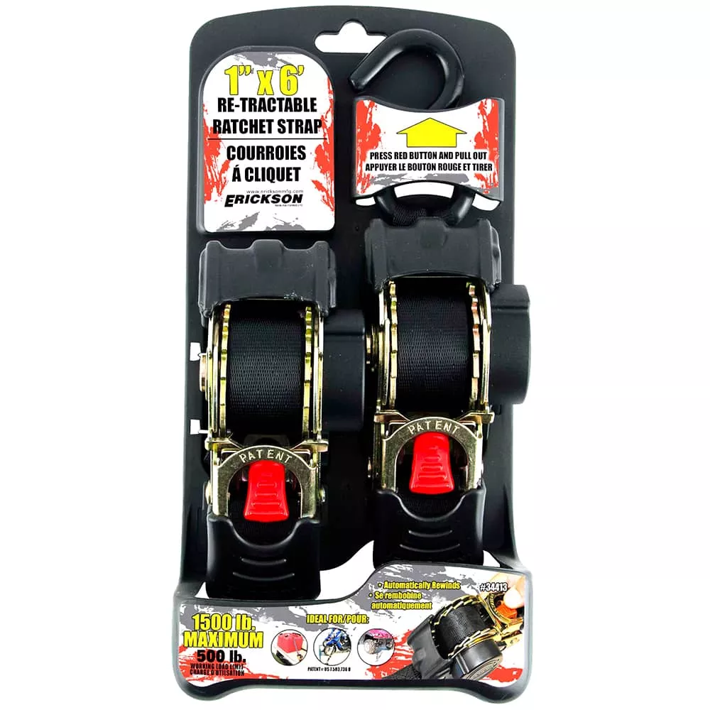 (2) 1"X6' 1500 LB RE-TRACTABLE RATCHET TIE DOWNS BLACK-34413-FR