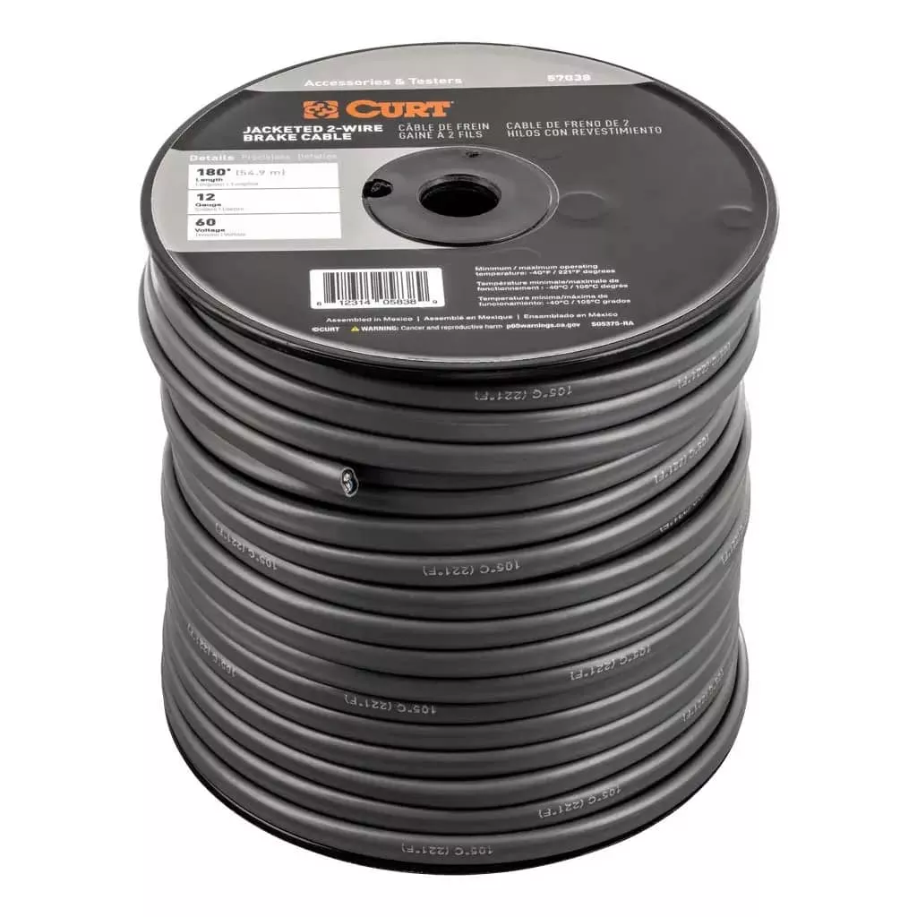 2-WIRE JACKETED TRAILER BRAKE CABLE 180' SPOOL 12 GAUGE WIRE-57038