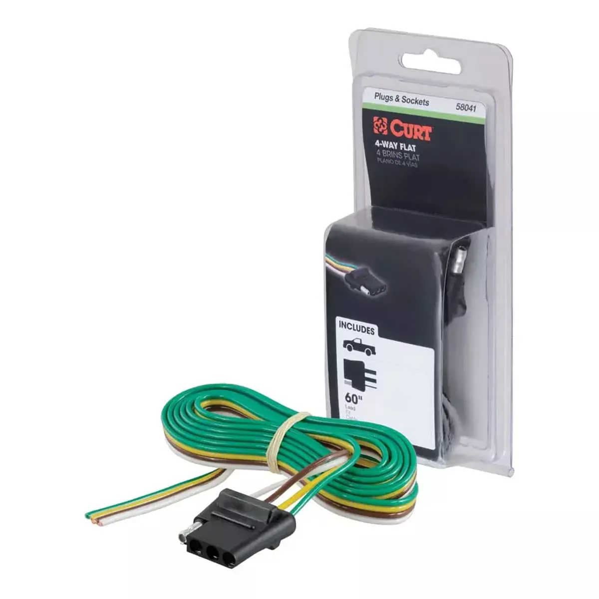 4-Way Flat Connector Socket with 60" Wires (Vehicle Side, Packaged)-58041