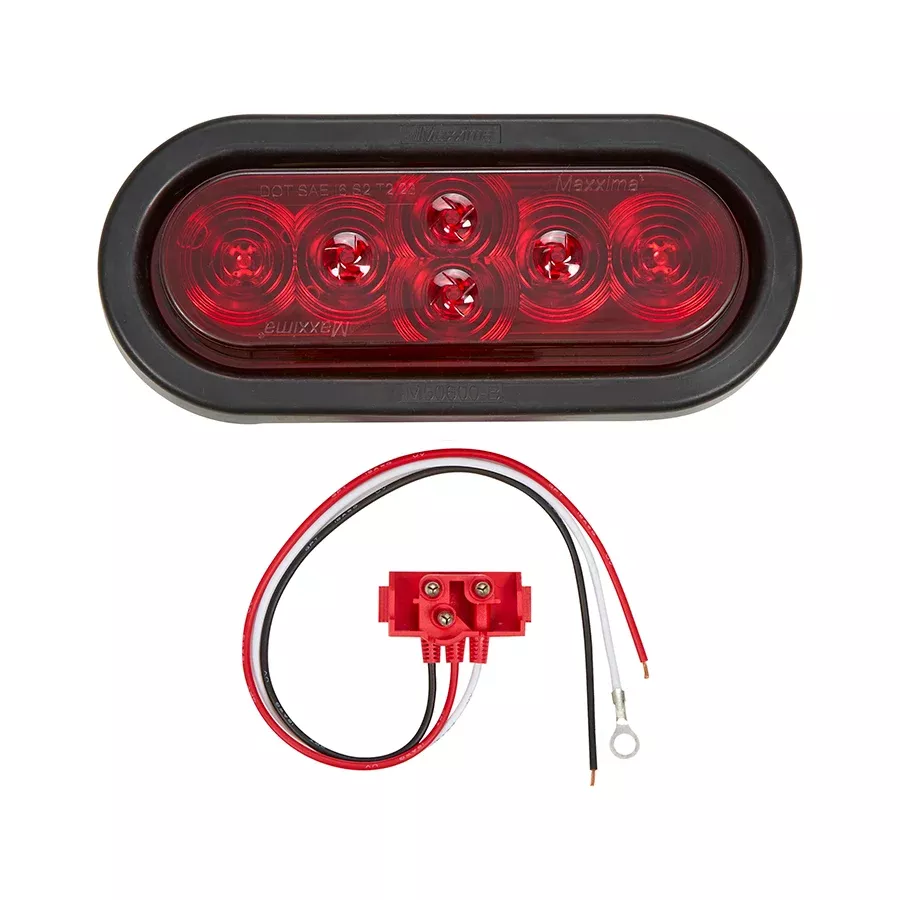 6” Oval Red Lightning Series Stop/Turn/Tail Kit with Grommet & Right Angle Plug