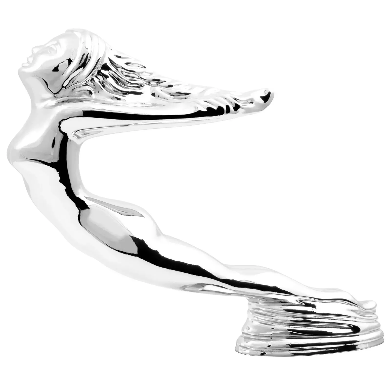 Chrome Flying Lady w/ Oval Base Hood Ornament