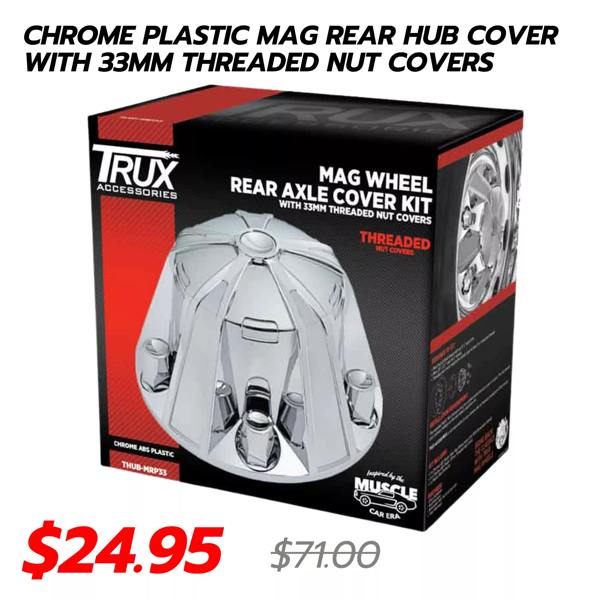 Chrome Plastic Mag Rear Hub Cover with 33mm Threaded NutCovers