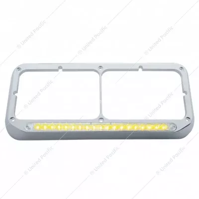Chrome Rectangular Dual Headlight Bezel With 19 LED Light Bar - Amber LED/Clear Lens