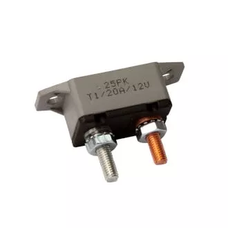 Circuit Breaker 12V 20A, Automatic Reset Type I, Plastic Housing, Straight Bracket, Single Pack