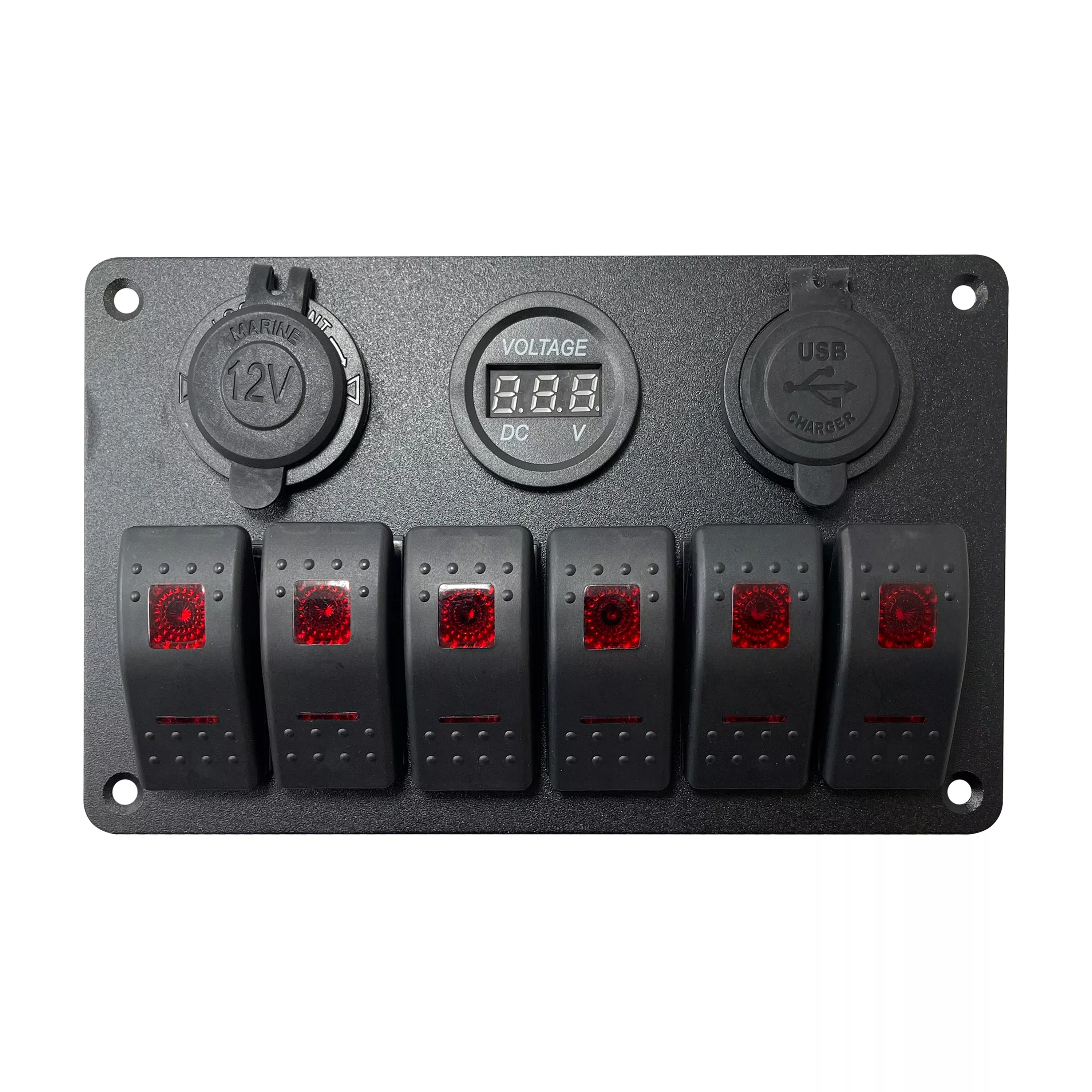 Control Panel 6 Rocker Switch - USB Lighter & Voltage Gauge