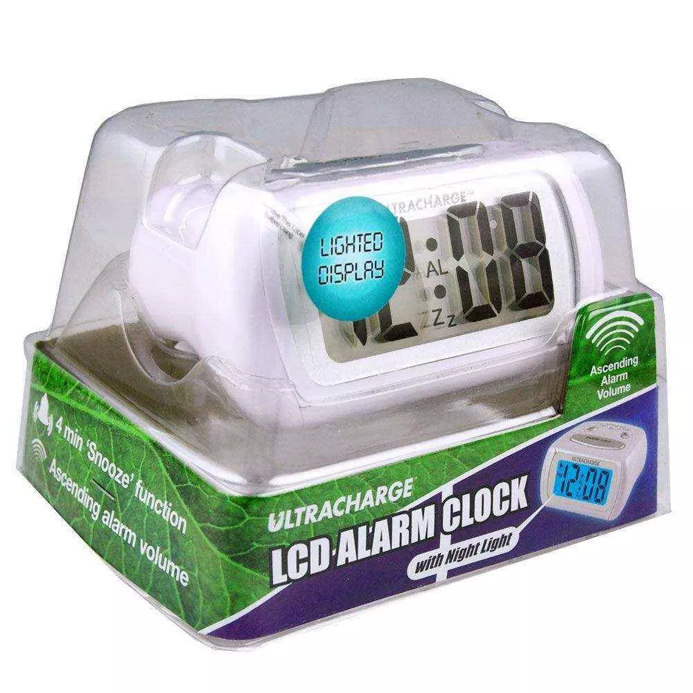 Digital LCD Alarm Clock - White