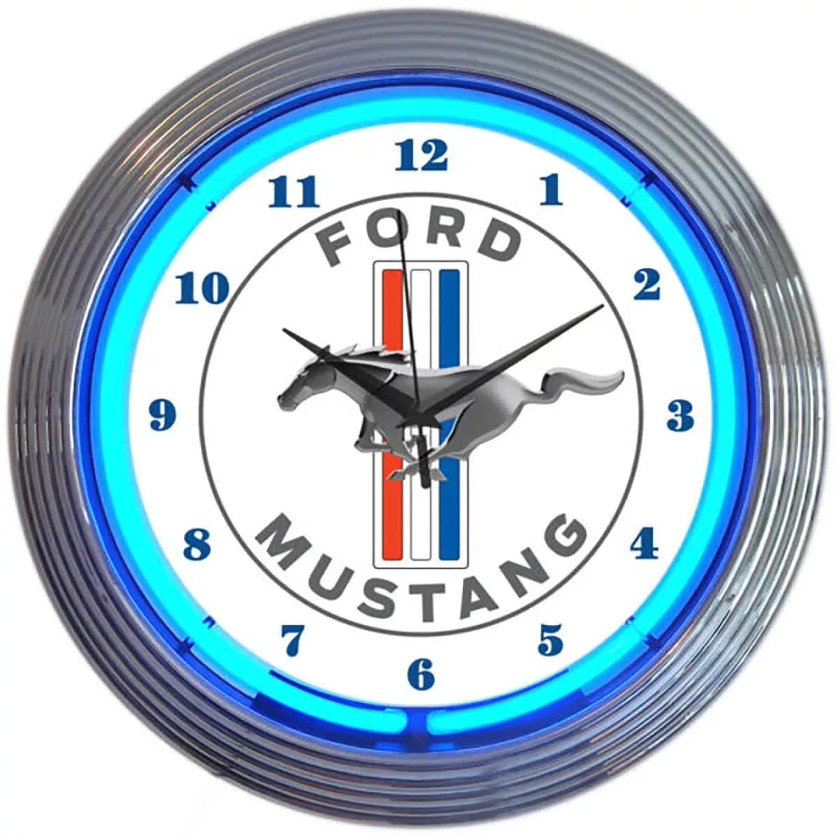 FORD MUSTANG BLUE NEON CLOCK-8MUST1