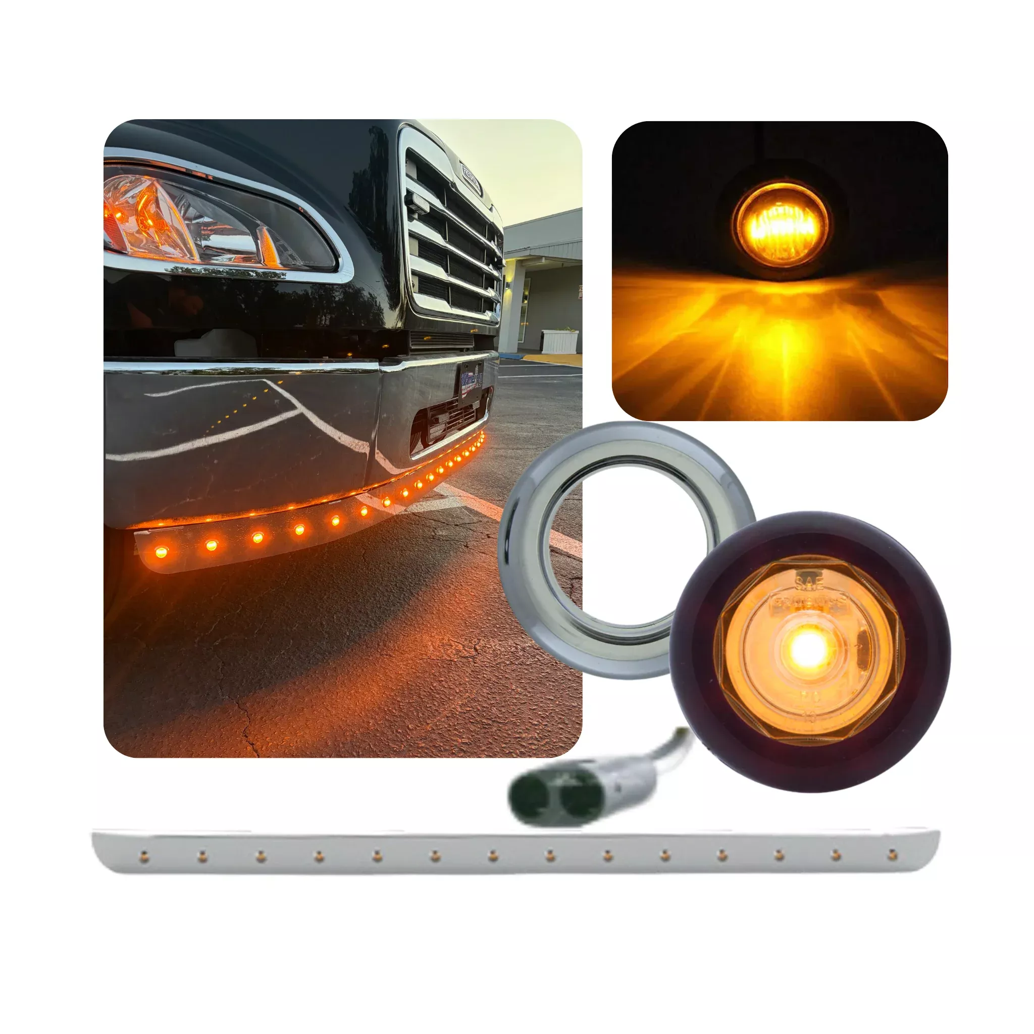 Freightliner Bumper Light Bar Bundle - Set Back AxleAmber / Clear