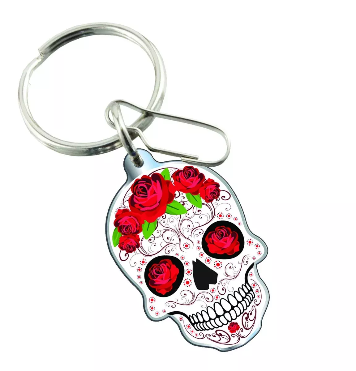 KEY CHAIN SKULL W/ROSES-4483R01