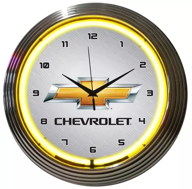 NEON CLOCK CHEV YELLOW-8CHVYY