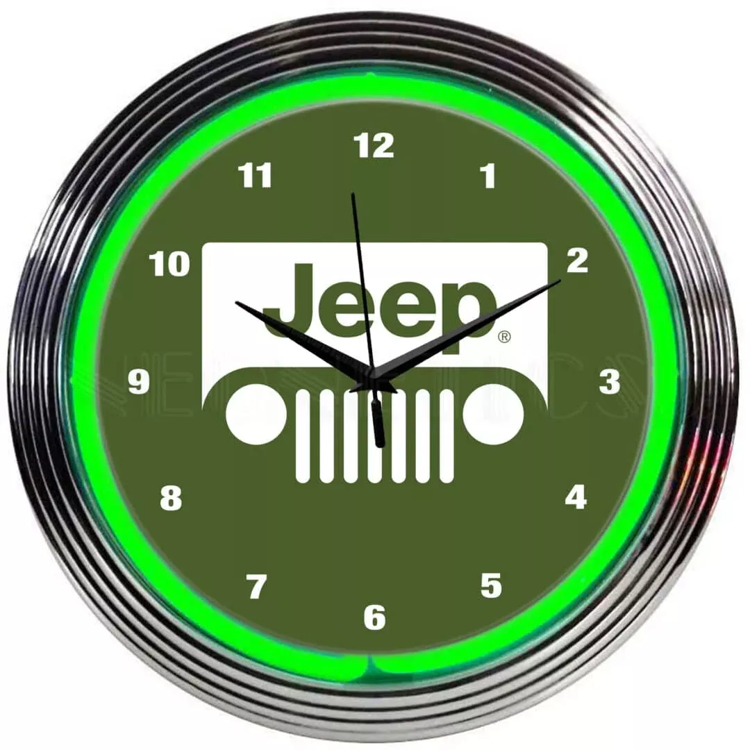 NEON CLOCK JEEP GREEN-8JEEPG