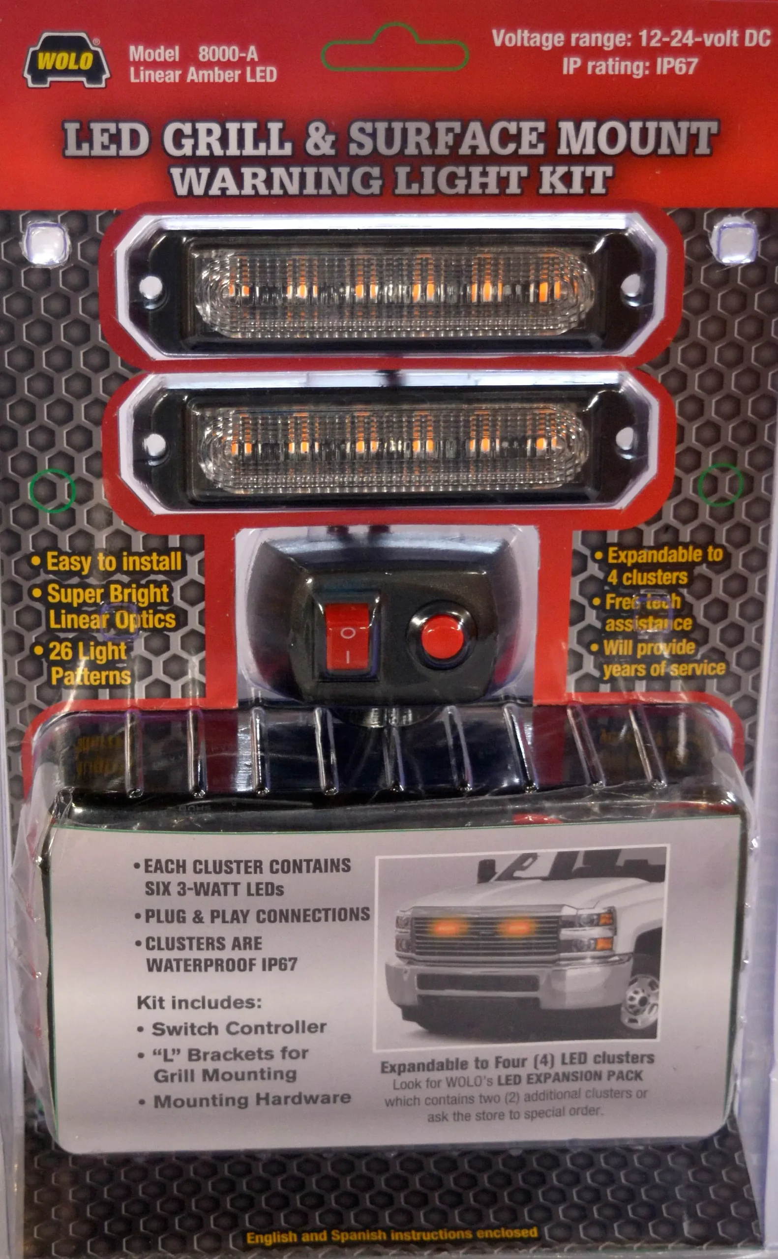 Wolo 8000-A LED Grill & Surface Mount Warning Light, Amber
